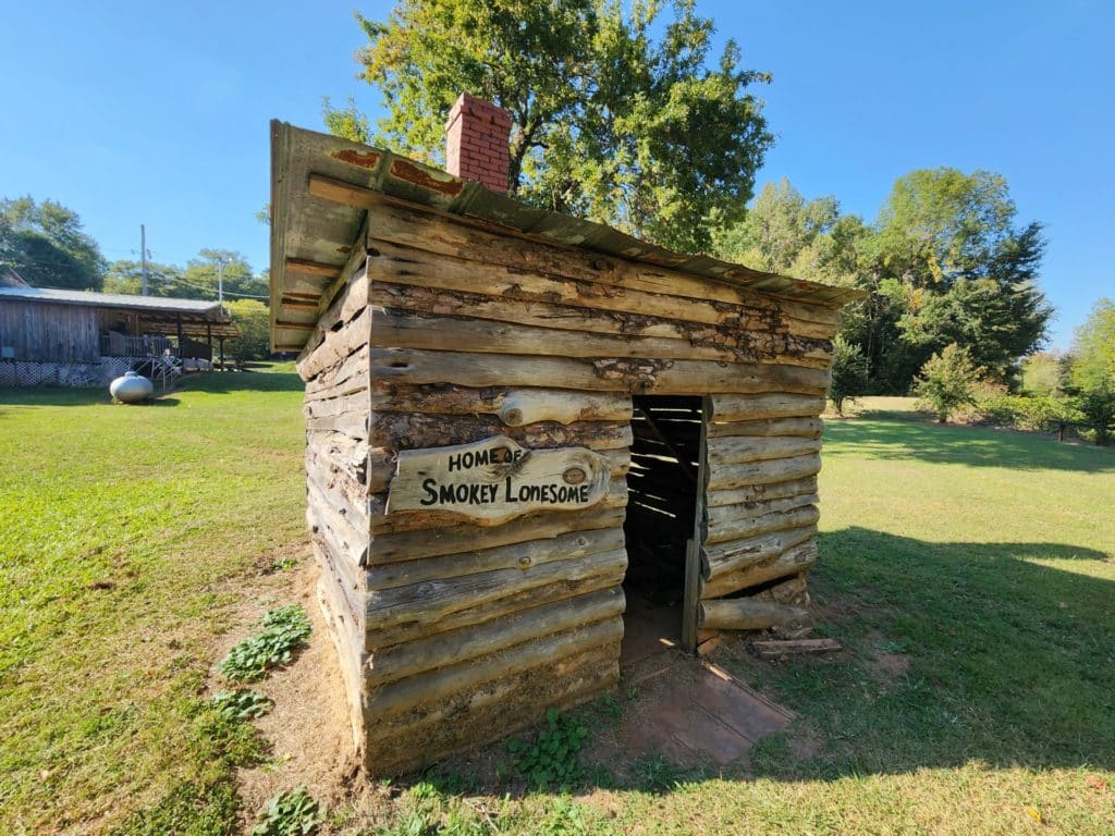 Small, old woodcutter shack made of logs - Smokey Lonesome's Shack in Historic Juliette, GA home to Fried Green Tomatoes