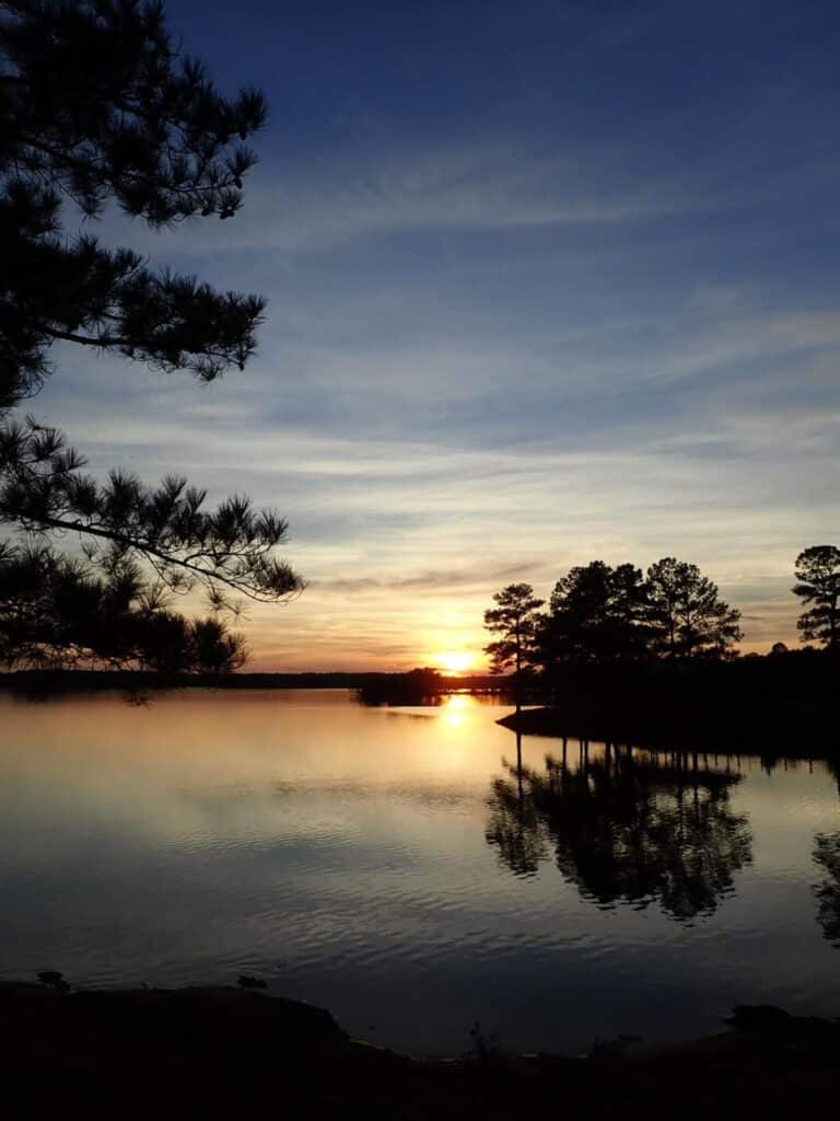 relaxing sunset over a lake in forsyth georgia